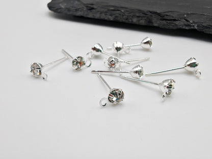 4mm Silver Plated Cubic Zirconia Studs with a Loop | 5 Pairs
