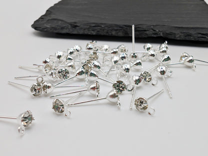 4mm Silver Plated Cubic Zirconia Studs with a Loop | 5 Pairs