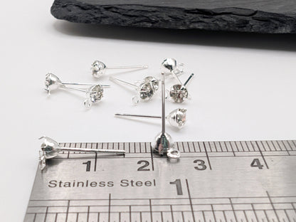 4mm Silver Plated Cubic Zirconia Studs with a Loop | 5 Pairs