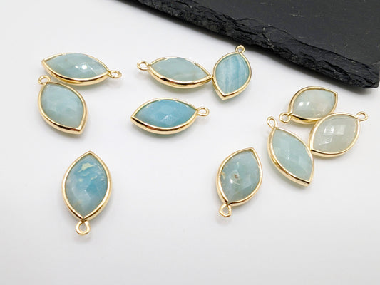 21 x 11mm Amazonite Marquise Pendant | Gold Plated Brass | 1 Pc