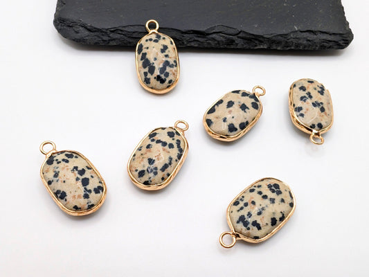 24 x 13mm Gold Plated Dalmatian Jasper Pendant | Gemstone Pendant 1 Pc