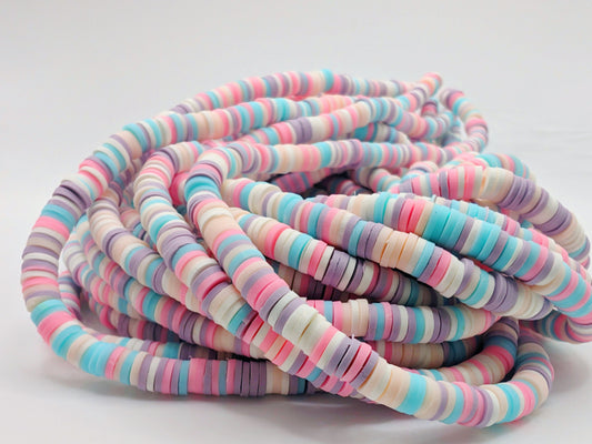 6mm Multicolour Polymer Clay Beads | Vinyl Heishi Beads | 6mm Disc Beads x 2 Strands