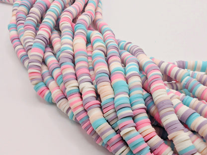 6mm Multicolour Polymer Clay Beads | Vinyl Heishi Beads | 6mm Disc Beads x 2 Strands
