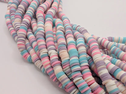 6mm Multicolour Polymer Clay Beads | Vinyl Heishi Beads | 6mm Disc Beads x 2 Strands