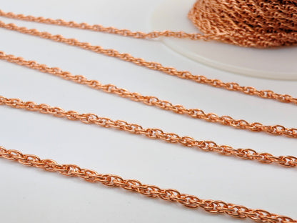 5/10 ft of 2.53 mm Genuine Copper UNSOLDERED Rope Chain | 2.53 x 3.58 mm Links