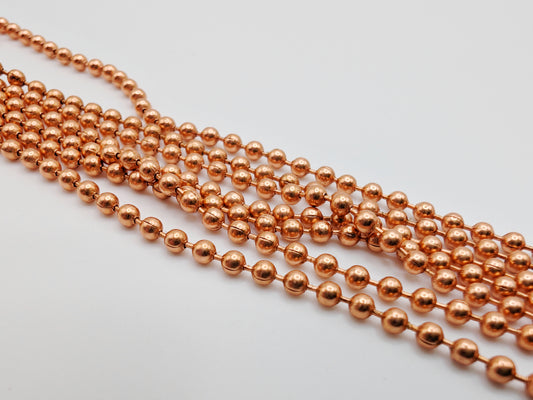 2.4 mm Copper Ball Chain | Raw Copper Chain | 5/10/15/20 Foot Lengths