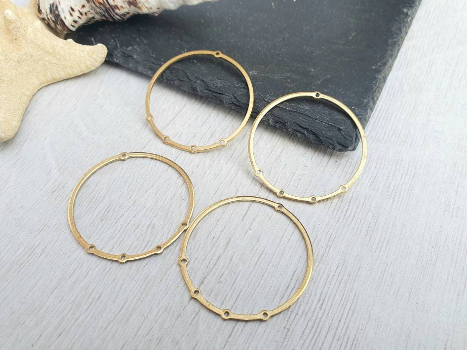 32 x 33mm Raw Brass Hoops With 5 Holes | 4 Pcs