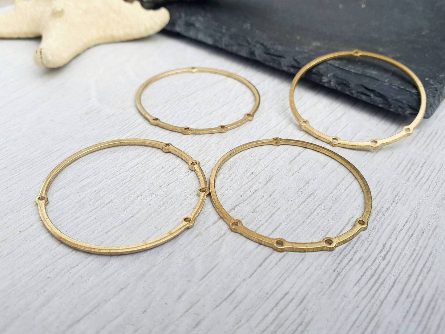 32 x 33mm Raw Brass Hoops With 5 Holes | 4 Pcs