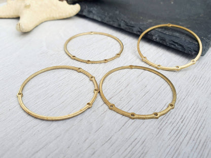32 x 33mm Raw Brass Hoops With 5 Holes | 4 Pcs