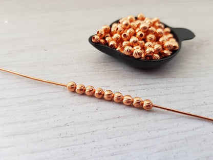 50 Pcs of 4mm Copper Melon Beads | Genuine Copper Corrugated Beads