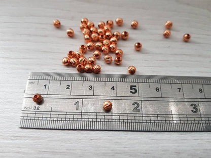 50 Pcs of 4mm Copper Melon Beads | Genuine Copper Corrugated Beads