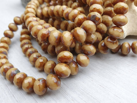5 x 7mm Rondelle Beads in Camel with Picasso Finish | Full Strand of 25 Beads
