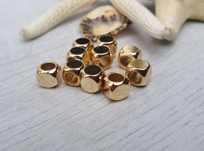6mm Gold Plated Cube Spacer Beads | 10Pcs