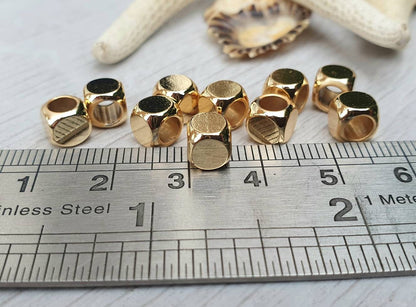 6mm Gold Plated Cube Spacer Beads | 10Pcs