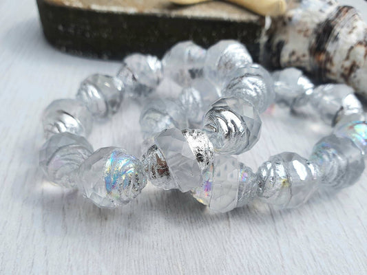 15 x 13mm Transparent Turbine Beads with AB and Etched Finishes | 5 Beads