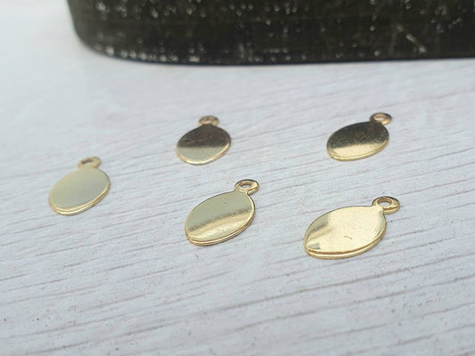 13 x 7.5mm Gold Plated Oval Charms | 5 Pcs
