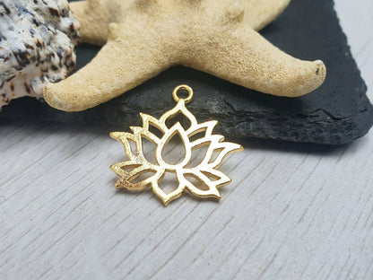 24 x 24mm Gold Plated Lotus Flower Pendant | 1 Pc