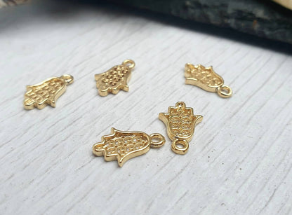 12 x 8mm Gold Plated Fatma Hand Charms | 5 Pcs