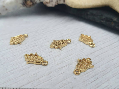 12 x 8mm Gold Plated Fatma Hand Charms | 5 Pcs