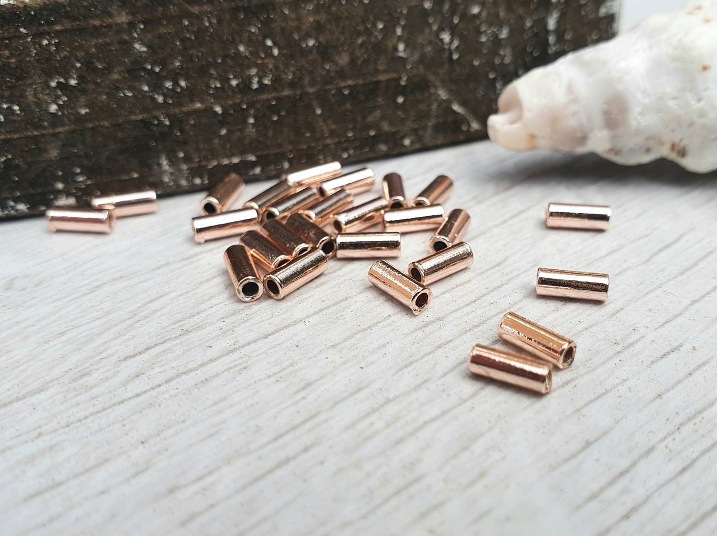 5 x 2mm Rose Gold Plated Tube Beads | Tubular Spacer Beads | 20 Pcs
