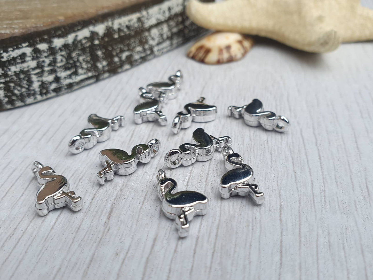 15 x 7.5mm Silver Plated Flamingo Charms | 10Pcs