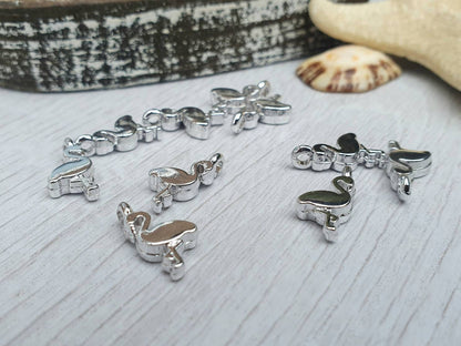 15 x 7.5mm Silver Plated Flamingo Charms | 10Pcs