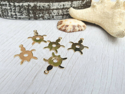 17 x 14mm Gold Plated Turtle Charms | 5 Pcs