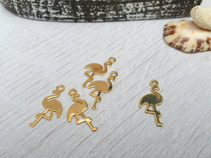 6.5 x 13mm Gold Plated Flamingo Charms | 5Pcs