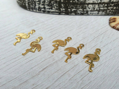 6.5 x 13mm Gold Plated Flamingo Charms | 5Pcs