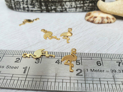 6.5 x 13mm Gold Plated Flamingo Charms | 5Pcs