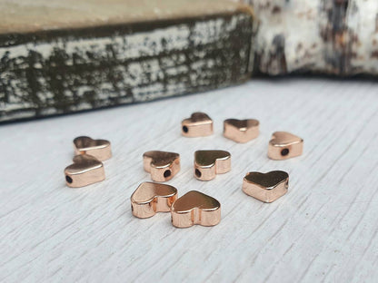 8mm Rose Gold Plated Heart Spacer Beads | Slider Beads | 10Pcs
