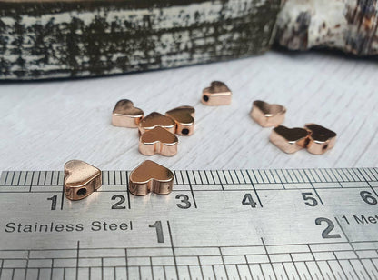 8mm Rose Gold Plated Heart Spacer Beads | Slider Beads | 10Pcs