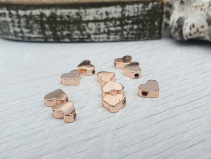 8mm Rose Gold Plated Heart Spacer Beads | Slider Beads | 10Pcs