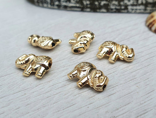 8 x 11mm Gold Plated Elephant Spacer Beads | 5 Pcs