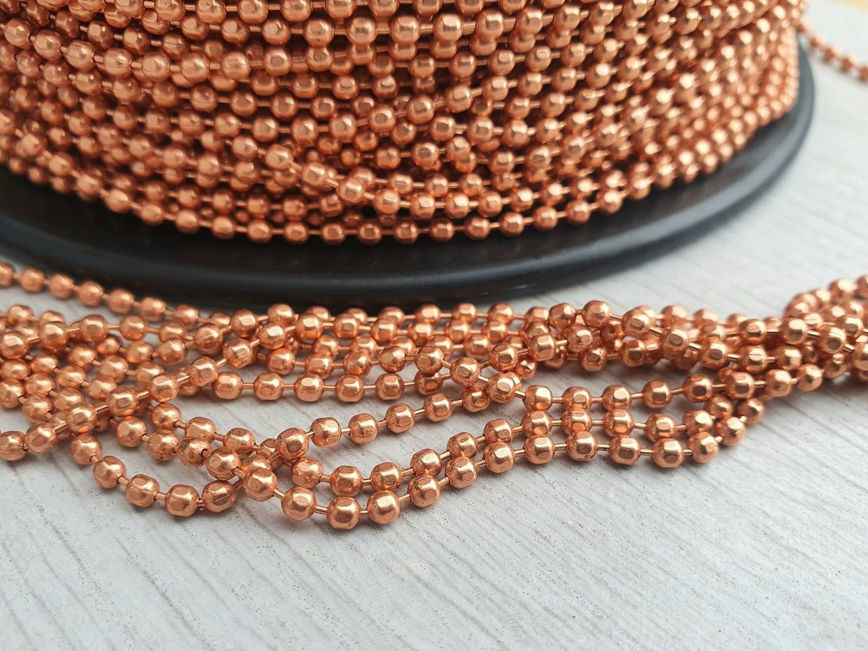 3.2 mm Copper Ball Chain, Raw Copper Chain, 5/10/15/20 Foot Lengths