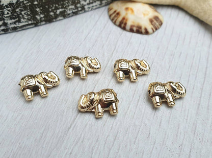 8 x 11mm Gold Plated Elephant Spacer Beads | 5 Pcs