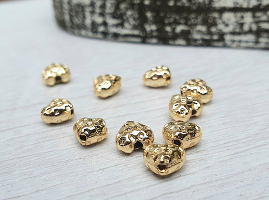 6 x 6mm Gold Plated Spotted Puff Heart Beads | 10 Pcs