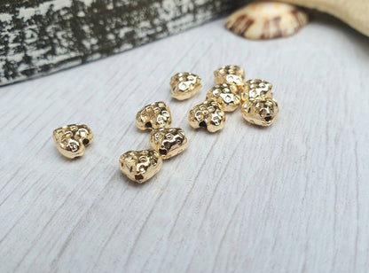 6 x 6mm Gold Plated Spotted Puff Heart Beads | 10 Pcs