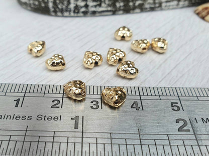 6 x 6mm Gold Plated Spotted Puff Heart Beads | 10 Pcs