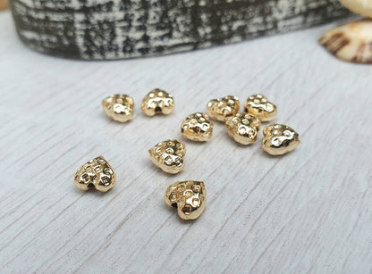6 x 6mm Gold Plated Spotted Puff Heart Beads | 10 Pcs