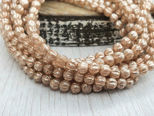 4mm Peach with Mercury Finish and Copper Wash | Melon Beads | Full Strand of 50 Beads