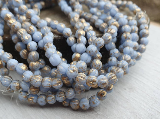4mm Periwinkle with Gold Wash | Melon Beads | Full Strand of 50 Beads