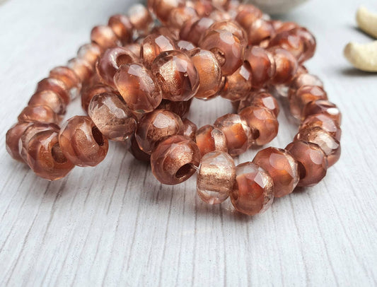 6 x 9mm Roller Bead in Alloy Orange and Copper | Full Strand of 25 Beads