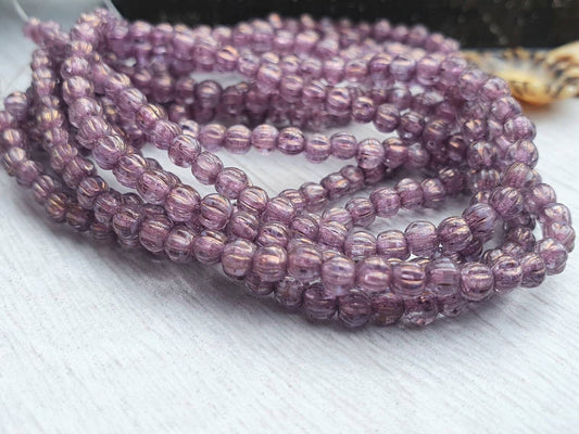3mm Violet with Golden Luster | Melon Beads | Full Strand of 50 Beads