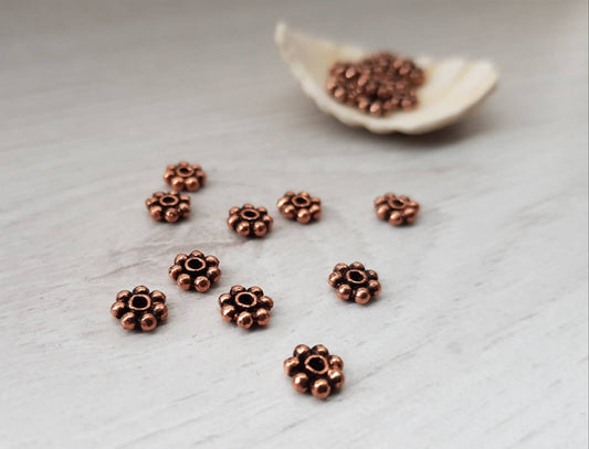 6mm Genuine Copper Daisy Spacer Bali Beads | 10 pcs