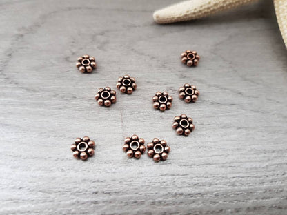 6mm Genuine Copper Daisy Spacer Bali Beads | 10 pcs