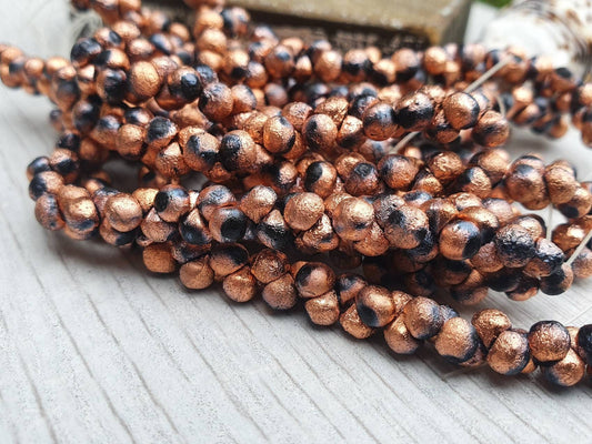 4mm Copper Ore Etched Mushroom Button Beads | Full Strand of 50
