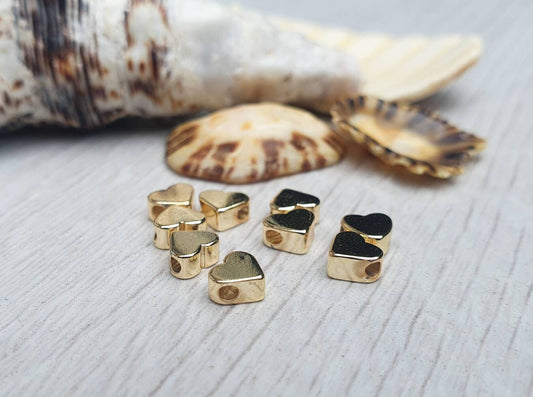 5.5 x 5mm Gold Plated Tiny Heart Spacer Beads | 10Pcs