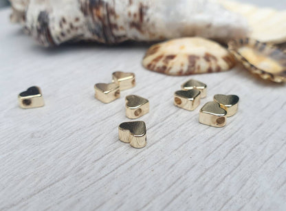 5.5 x 5mm Gold Plated Tiny Heart Spacer Beads | 10Pcs