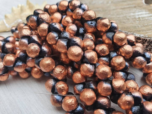 7 x 7mm Black Copper Etched Mushroom Button Beads | Full Strand of 30